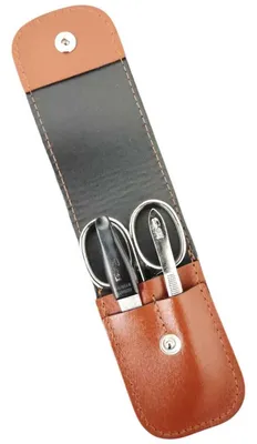 Produktbild von 3-teiliges Solingen Maniküre Set mit Leder Etui, Nagelschere, Feile, Pinzette, Germany Braun