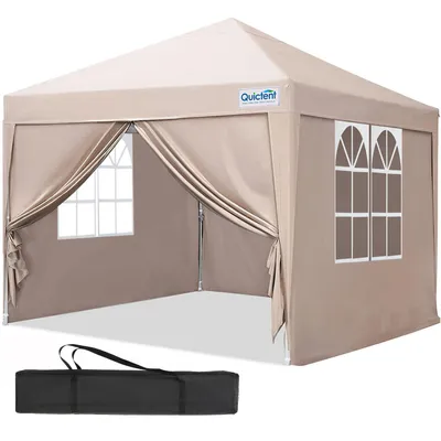 Produktbild von Quictent Pavillon, 2x2m Faltpavillon mit 4 Seitenteilen, Wasserdicht Gartenpavillon,Partyzelt Gartenzelt für Fest und Flohmarkt Beige