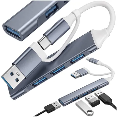 Image de Hub USB-C KRUMAD, adaptateur multiport USB-C avec 3 ports USB-A, en aluminium, pour ordinateur portable, PC, ordinateur, bureau et télétravail, Image générée par une IA