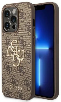 Guess Polyurethan4G Metal Logo Case für iPhone 15 Pro Max braun