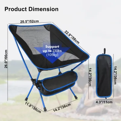 Image de Chaise de camping pliante, capacité de 135 kg, couleur bleu foncé, idéale pour le camping