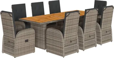 Obrázek produktu pro vidaXL 9dílný zahradní jídelní set s polštáři Grey Poly Rattan
