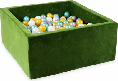 Produktbild von Bällebad 90x90x40 Samtig weich Olive – Mit 400 Bällen / Perle, Silber, Gold, Metallic-Türkis