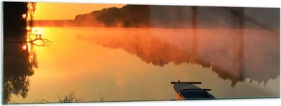 Produktbild von Bilder auf glas - Morgen Nebel See Landschaft - 160x50cm - Glasbilder - Wandbilder - Kunstdruck - zum Aufhängen bereit - Wanddekoration aus Glas - Glas Bilder - Wandbild auf Glas - GAB160x50-2538