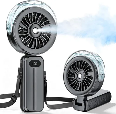 Produktbild von Sprühventilator Handventilator mit Akku 4000mAh, USB Mini Ventilator mit Nebel Funktion, 4 Stufen, tragbar & faltbar für Sommer, Reisen & Outdoor