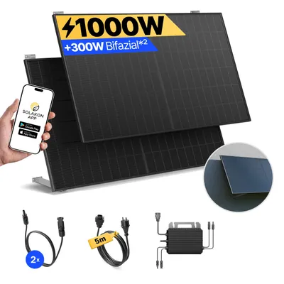 Produktbild von Balkonkraftwerk 1000W Solaranlage mit Wand/Gartenhaus Halterung Steckerfertig Komplettset Photovoltaik Anlage 800W, Kabellänge: 5m, Solakon