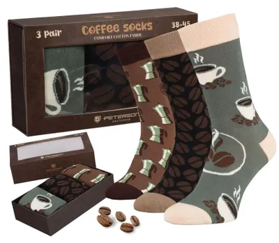 Productafbeelding van Peterson heren sokken met koffiemotief, multicolor, maat 38–44