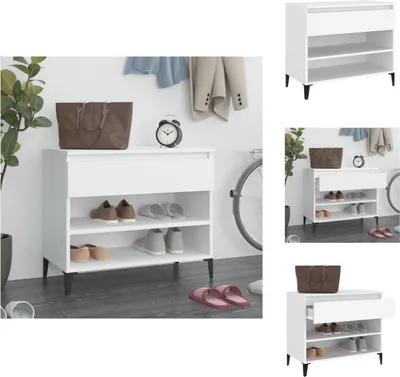 Image de vidaXL Étagère à chaussures blanche 70x36x60 cm Bois composite - Étagères à chaussures & Armoires à chaussures