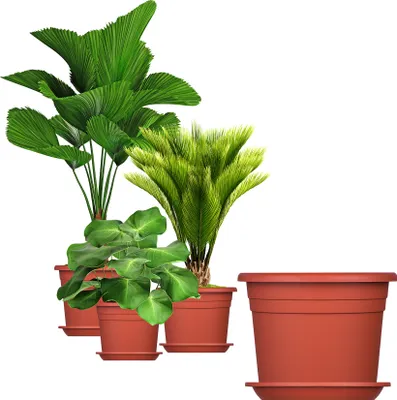 Produktbild von 3x Blumentopf Ø 20 cm Farbe Terrakotta & Untersetzer Kunststoff Pflanztopf Containertopf Übertopf : Terrakotta : 20 cm