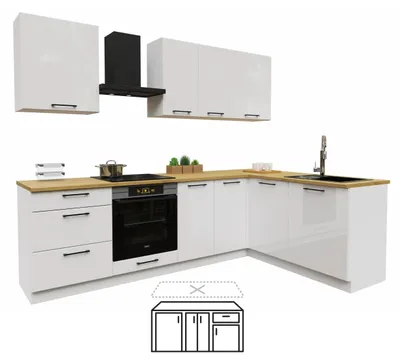Produktbild von Küchenzeile - Küche L Form - 260x170 cm - Hochglanz weiß - MDF - ohne Arbeitsplatte - Soft-Close Funktion - DENIS