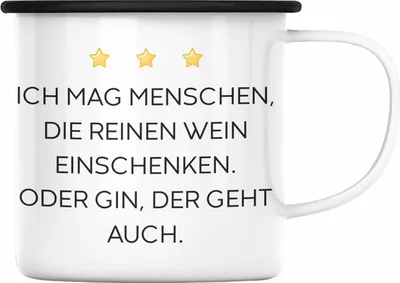 Produktbild von Trendation - Lustige Emaille Tasse mit Spruch für Frauen Männer Arbeit Büro Lustig Emaille Tassen Becher mit Sprüchen Kollegin Geschenk Sarkasmus Wein Gin (Schwarz)