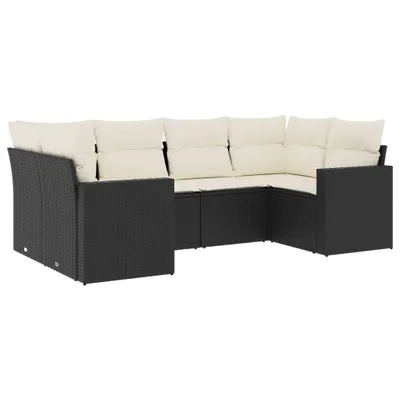 Produktbild von Modulares Gartensofa-Set, 6-teilig, mit Stauraum & wasserabweisendem Beutel, PE-Rattan Schwarz, Kissen Cremeweiß, UV-beständig