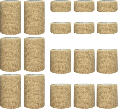 Produktbild von 18 Rollen mit 1"/2"/3" selbstklebenden Bandagen im Set, atmungsaktive elastische kohäsive Bandagen, Tierarztbandage, Knöchelbandage, Tattoo-Bandage, medizinisches Band, farbiges Sportband (Hautfarbe)