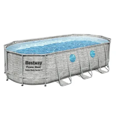 Produktbild von Bestway Oval Power Steel Swim Vista Swimmingpool – Steindruck – 549 x 274 x 122 – inklusive Pumpe – Leiter – Abdeckung Wartungspaket - Filter - Bodenfliesen