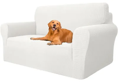 Productafbeelding van Bankhoes voor 2 personen, stretchmateriaal, antislip, wasbaar, met armleuningen, wit, 139-175 cm