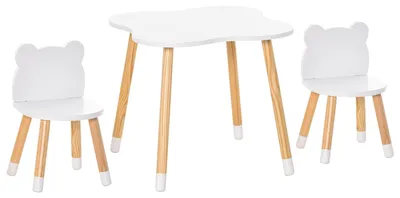 Produktbild von Kindertisch- und Stuhlset, skandinavisches Design, B?renmotiv, Kiefernholz, wei?es MDF