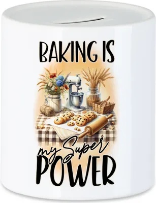 Produktbild von Baking is my Super Power Spardose Kuchen Küche Backen Backliebhaber Hobby-Bäcker Cookies Kekse Superkraft