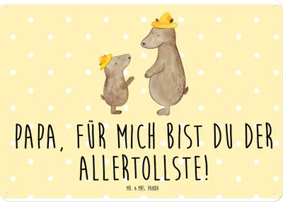 Produktbild von Mr. & Mrs. Panda tafel Bären mit Hut DIN A4 - Gelb Pastell - Geschenk, Türschild, Vater, Blechschild, Vatertag, Muttertag, Wandbild, Family, Blechtafel, Schild