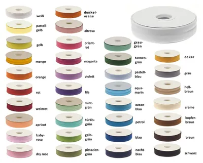 Produktbild von 20m Schrägband PolyBaumwolle unifarben 20mm breit gefalzt Einfassband Farbwahl, Farbe:ocker