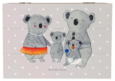 Produktbild von Mr. & Mrs. Panda Truhe Koala Familie 22 x 15 cm - Grau Pastell - Geschenk, fotobox, Kinder, aufbewahrungskiste mit deckel, Mama, Box, Muttertag, Papa, Kiste, Schatzkiste