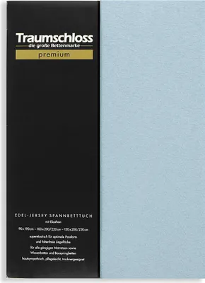 Produktbild von Traumschloss Premium Edel-Jersey Spannbettlaken 140-160 x 200-220 cm mittelblau 165g/m², 95% gekämmte Mako Baumwolle, 5% Elasthan