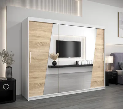 Produktbild von Schwebetürenschrank GABRIELA – Breite 250 cm, Weiß / Eiche Sonoma