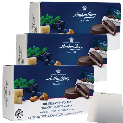 Produktbild von A.Berg Schokolade Heidelbeere in Wodka 3er Pack (3x220g Packung) + usy Block