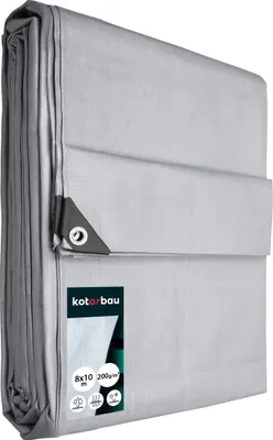 A folded silver tarp is shown against a white background.