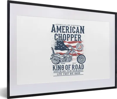 Produktbild von MuchoWow® MuchoWow® Gerahmtes Poster Mancave - Motorrad - Vintage - Amerika - Flagge 60x40 cm - Poster mit zchwarzem Bilderrahmen - Schlafzimmer - Plakat in Rahmen - Drucken