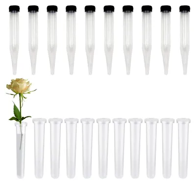 Produktbild von 20 Stück Blumen Wasserröhrchen Blumenröhrchen Kunststoff mit Silikonkappe Reagenzgläser für Blumen transparent, Wiederverwendbare für Blumenarrangements,Blumen Pflanzen,11x2.5 cm