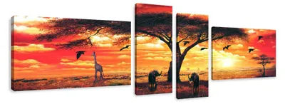 Produktbild von 6701 Afrika Sunset Leinwandbild 4-teilig 145x30 cm