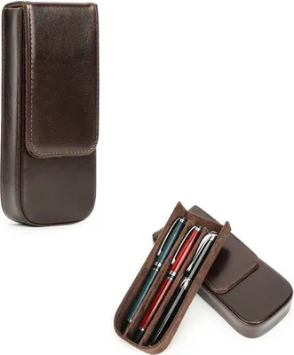 Produktbild von Vulpenhalter 3 Stifte Pflanzlich gegerbtes Lederetui Verborgener Magnetischer Druckverschluss Stiftebox Kaffee