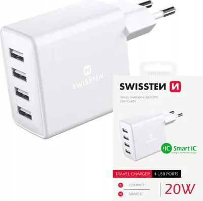 Zdjęcie produktu dla Ładowarka sieciowa podróżna Zasilacz 4x USB 20W 1A - 2.4A