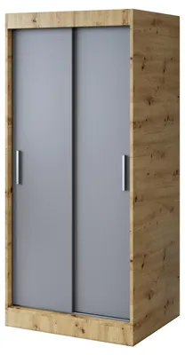 Produktbild von Schiebetürenschrank 90x200cm - Artisan Eiche & Anthrazit Matt - Kleiderschrank GOLD - mit 5 Einlegeböden & 2 Kleiderstangen