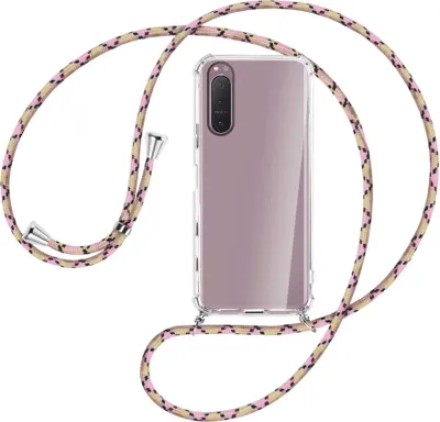 Produktbild von Handykette Backcover-Schutzhülle mit Band (Metall silberfarben) für Sony Xperia 5 II - rosa Karo