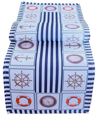 Produktbild von Tischläufer TERESA maritim Streifen Druck Polyester blau 40 x 140 cm