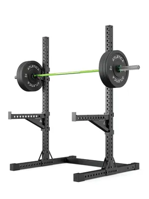 Produktbild von ATLETICA R7 Squat Rack | Force Set | 187 cm Höhe | Hantelstange, 70 kg Bumper Plates, Spotter Arms und J-Hooks inkl.
