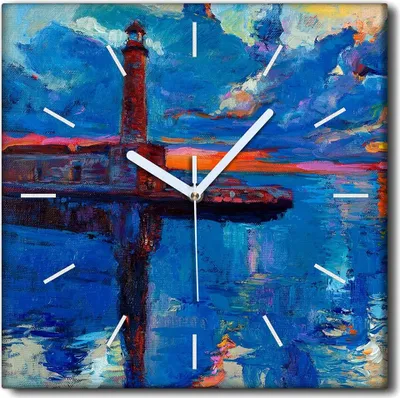 Produktbild von Coloray Uhr auf Leinwand 30x30 cm Wand Uhr Dekoration Wohnzimmer Segeltuch weiße Zeiger -Leuchtturm Ozean.