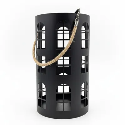Produktbild von Laterne XXL Windlicht rund Haus schwarz 40 cm Metall Kerzenhalter Industrial