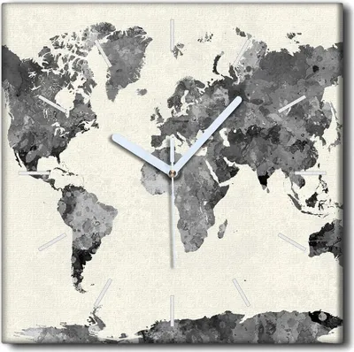 Produktbild von Coloray Uhr auf Leinwand 30x30 cm Wand Uhr Dekoration Wohnzimmer Segeltuch weiße Zeiger -Aquarelle Karte Vintage.