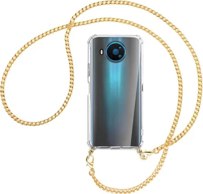 Produktbild von Handykette Backcover-Schutzhülle mit Band (Metall goldfarben) für Nokia 8.3 5G - goldfarbene Kette