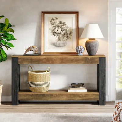 Produktbild von Konsolentisch - Flur-/Hintersofa-Tisch - 160 x 30 x 83 cm - Holz - Landhaus Farmhouse-Stil - Rechteckig - Ohne Schubladen - Rustikales Braun