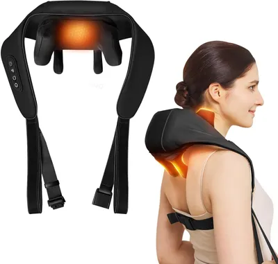 Produktbild von Nackenmassagegerät mit Wärme, Shiatsu Massagegerät, Nacken- und Rückenmassagegerät für Nacken Rücken Schulter Tiefengewebe Massage, Schwarz