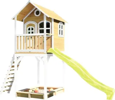 Productafbeelding van AXI Romy Speelhuis op palen, zandbak & limoen groene Glijbaan | Speelhuisje voor de tuin / buiten in bruin & wit van hout | Speeltoestel voor kinderen