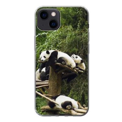 Produktbild von MuchoWow® Handyhülle Schutzhülle Hülle für iPhone 13 Pandas - Holz - Treppe Silikon Softcase Handy Hülle - Karteninhaber