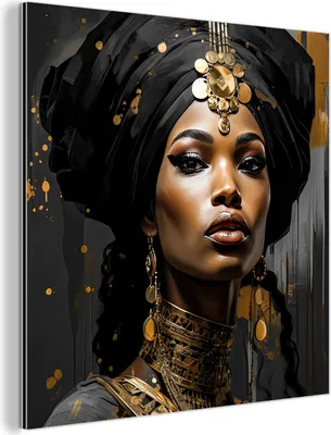Produktbild von MuchoWow Wanddekoration Metall Metallbild Wandkunst 20x20 cm Frau - Gold - Schwarz - Luxus - Porträt MuchoWow Aluminium Gemälde - Alu Dibond Bilder