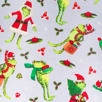 Produktbild von Geschenkpapier Frosch mit Geschenken 70cm x 2m Rolle Silber / Grün