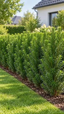 Produktbild von Europäische Eibe Taxus baccata ca. 50 cm – Immergrüne winterharte Heckenpflanze für Garten und Sichtschutz, KI-generiertes Bild