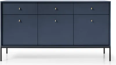 Produktbild von Moderne Kommode Highboard Sideboard Schrank, Goldene Türgriffe, Wohnzimmer, Esszimmer, Flur & Diele - 154 x 83 x 39 cm Melody III Dunkelblau + Schwarz