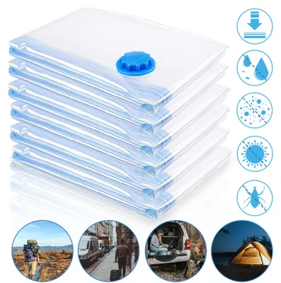 Immagine prodotto di Set di 6 sacchi sottovuoto Ikodm, dimensioni 80x100 cm, sacchetti per la conservazione di abbigliamento e biancheria, sacchi per vestiti salvaspazio con valvola, riutilizzabili e trasparenti